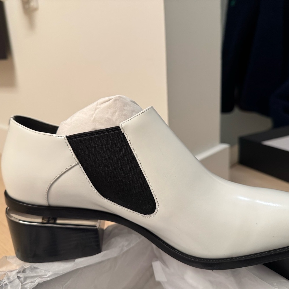 Sleek White and Black Alexander Wang Ankle Booties Leather